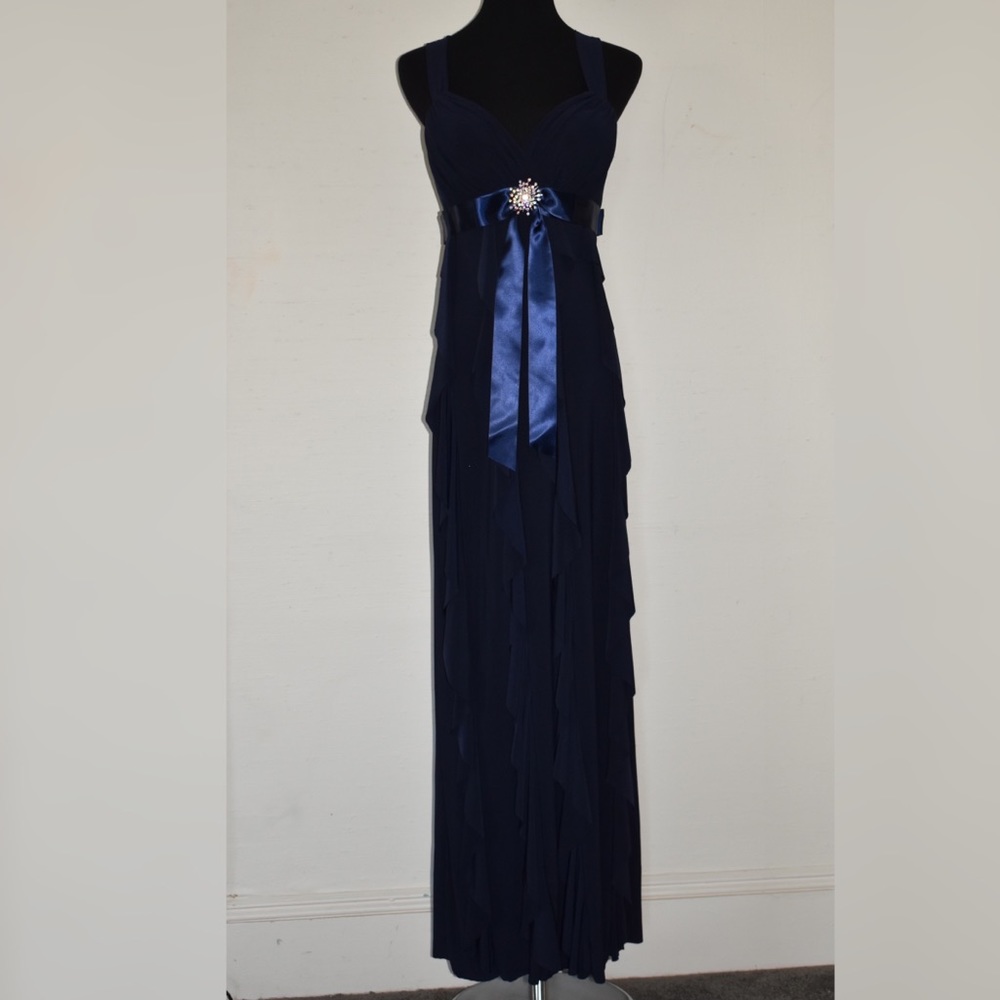 Formal Navy Ruffled Gown - Picture 3 of 10